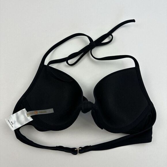 Shade & Shore Black Halter Bikini Top Underwire Tie Thin Strap Size 34B - Picture 3 of 6